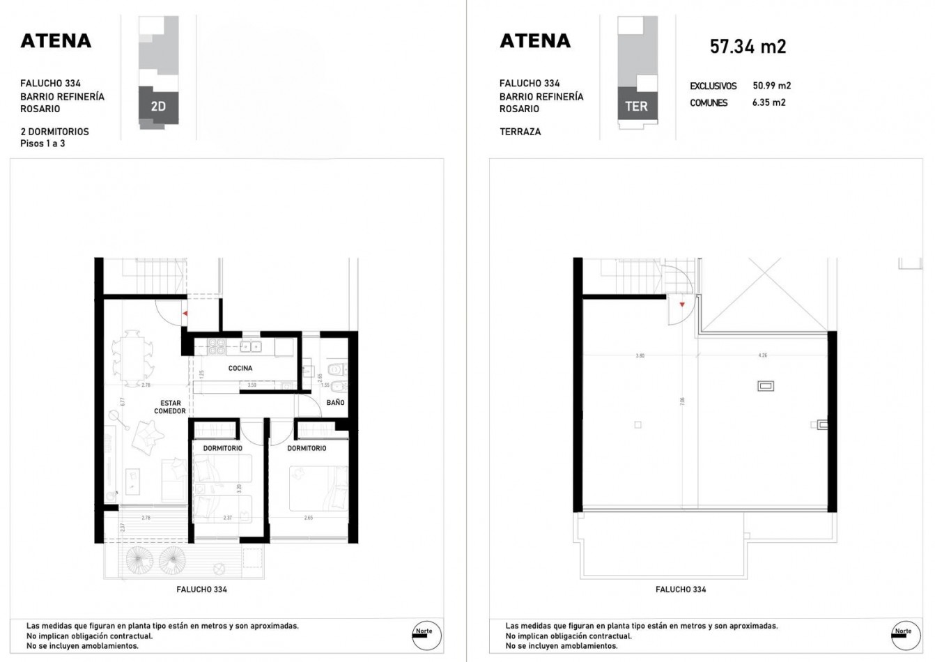 Departamento 2 dormitorios, piso 3 al frente con balcon y COCHERA opcional en Refineria. Con terraza exclusiva de 50m2 US$ 134.000