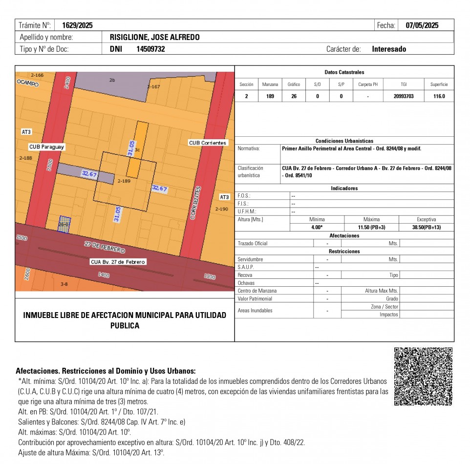 TERRENO SOBRE BV. 27 DE FEBRERO CASI ESQUINA PARAGUAY APTO PARA EDIFICIO
